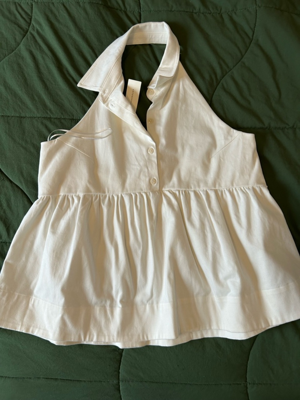 Maeve White Sleeveless Collared halter Peplum Tank